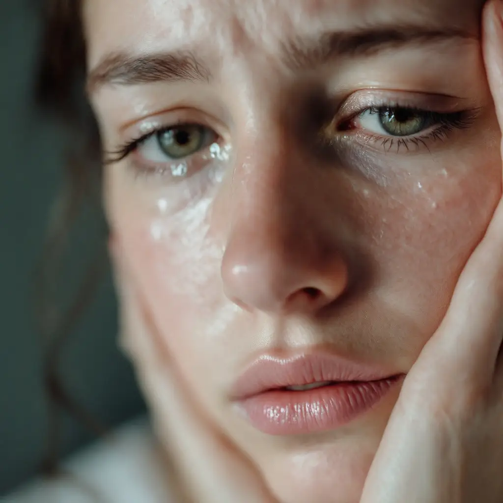 אשה סובלת מדמע בעיניים